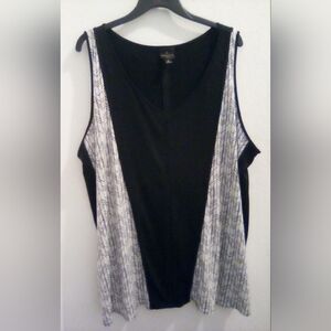 Worthington Woman V-Neck Blouse Sleeveless Black & White Size 3X Casual